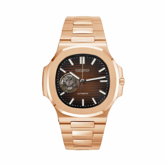 SEIKO MOD NAUTILUS OUVERTE • CHOCOLAT/OR ROSE